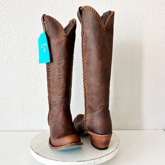 Lane Boots Shoes - NEW Lane PLAIN JANE PJ Brown Cowboy Boots Womens 8 Leather Tall Western Cowgirl
